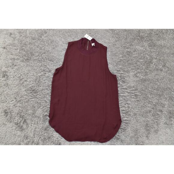 LOFT Beach Red Blouse M - NWT, Polyester, Back Zip Mock Neck Red Burgundy - Picture 2 of 8